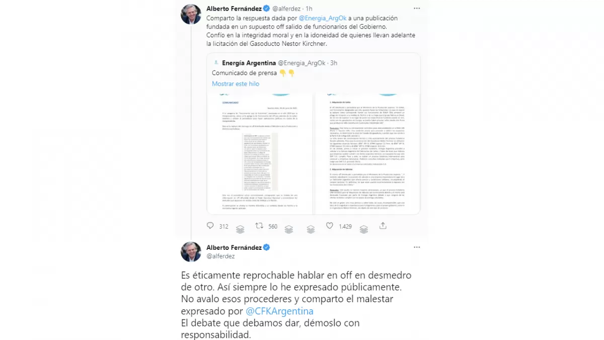 “Comparto el malestar de Cristina Kirchner”, dijo el Presidente tras el cruce entre oficialistas