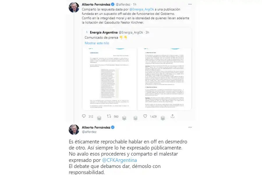 “Comparto el malestar de Cristina Kirchner”, dijo el Presidente tras el cruce entre oficialistas
