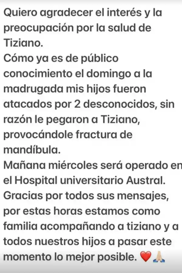 Su posteo en redes sociales.