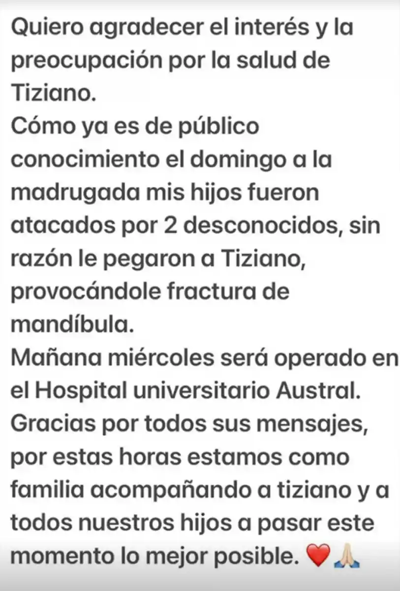 Su posteo en redes sociales.