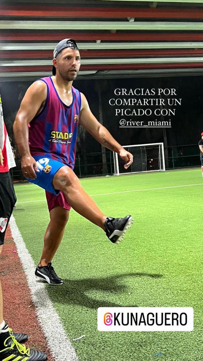 El Kun Agüero regresó al fútbol tras su problema cardíaco: jugó un picado con hinchas de River en Miami