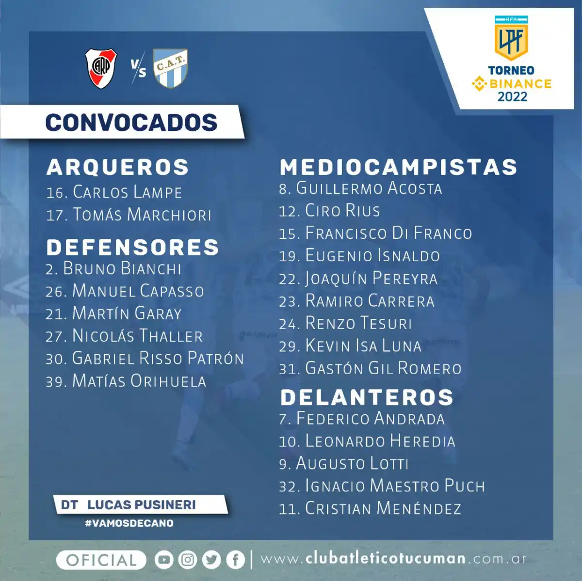 Lampe fue incluido para la visita de Atlético a River