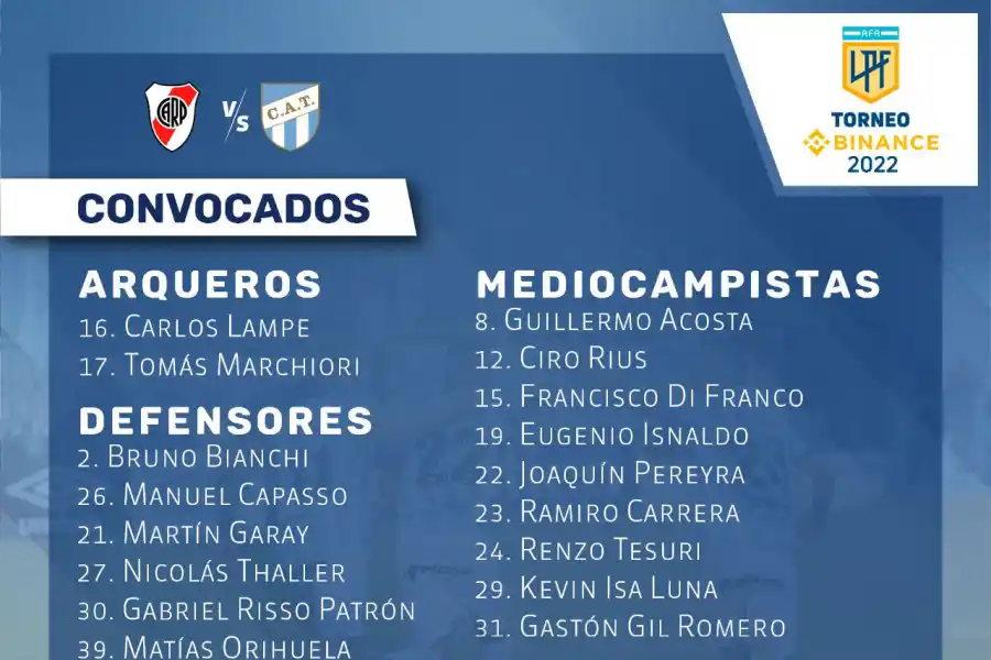 Lampe fue incluido para la visita de Atlético a River