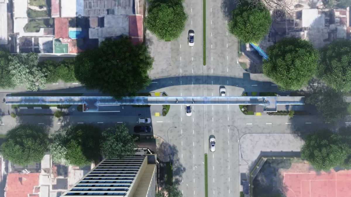 MAQUETA. El puente peatonal cruzará toda la avenida Mate de Luna, según el proyecto de la Municipalidad. Foto: Prensa SMT