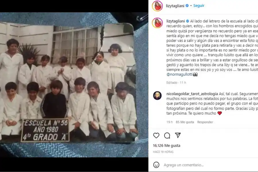 Lizy Tagliani compartió una emotiva foto de su infancia