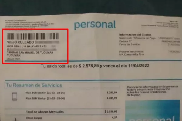 Un tucumano denuncia que una empresa le envió una factura con un fuerte agravio: Viejo culeado