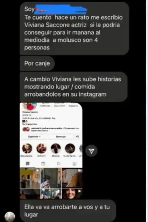 Una de las capturas de pantalla que publicó el chef.
