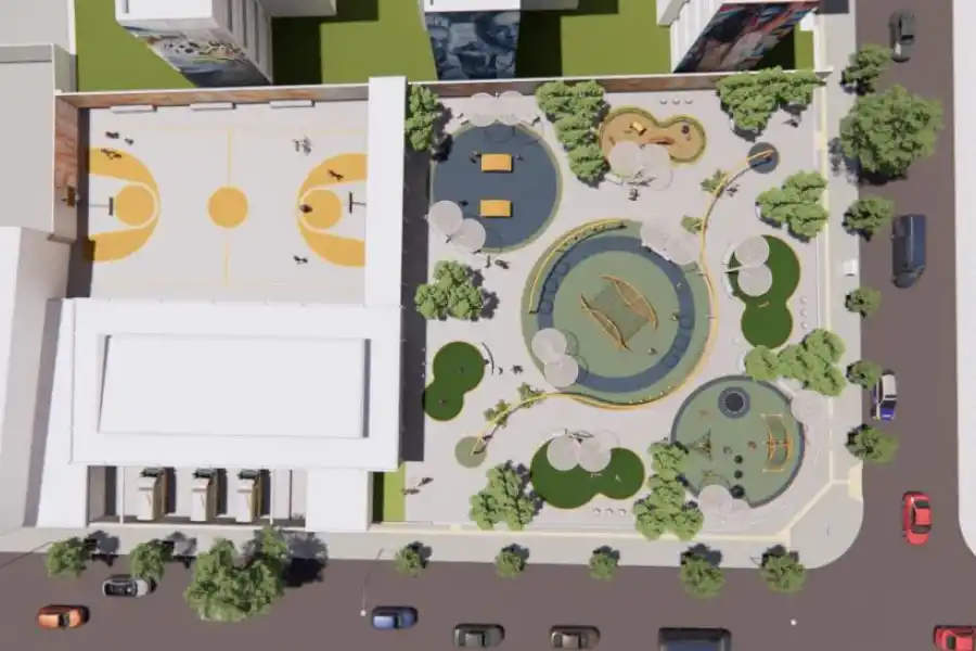 LA PROPUESTA. La Municipalidad planea revalorizar el edificio de 900 metros cuadrados y en el resto del predio habilitar un paseo con juegos y una “cancha multifunción” de 28 metros de largo por 15 metros de ancho.