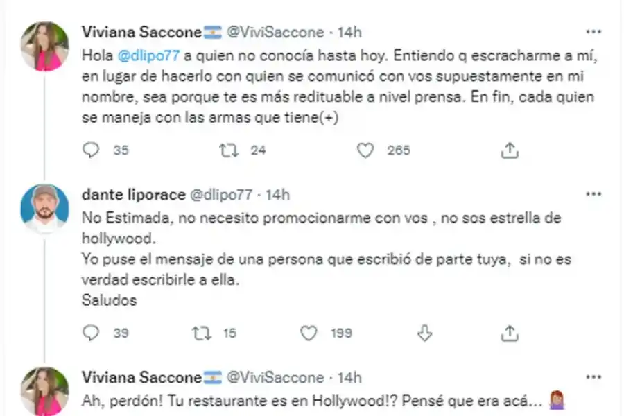 El descargo de Viviana Saccone en Twitter.