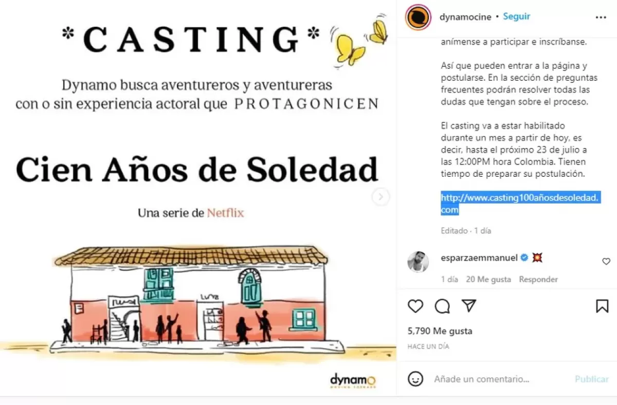 La productora que llevará a cabo Cien Años de Soledad será Dynamo