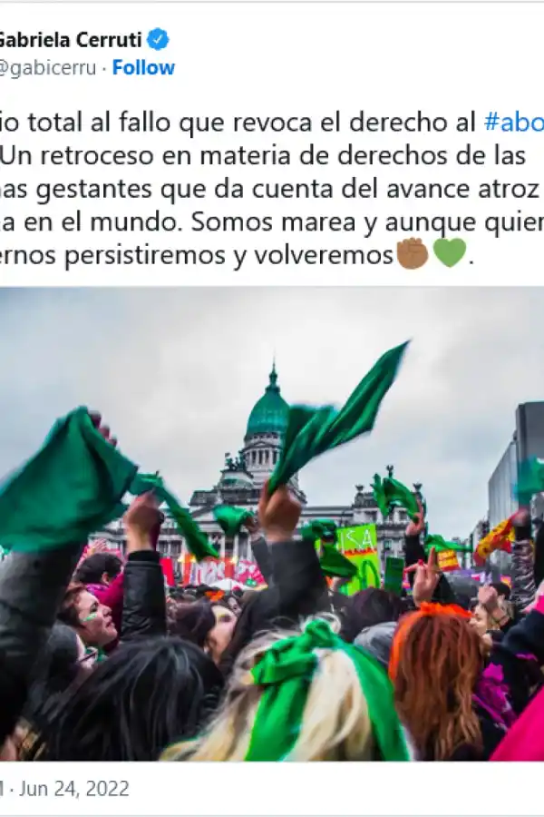 El Gobierno repudió el fallo de la Corte Suprema de EEUU que anuló el derecho al aborto