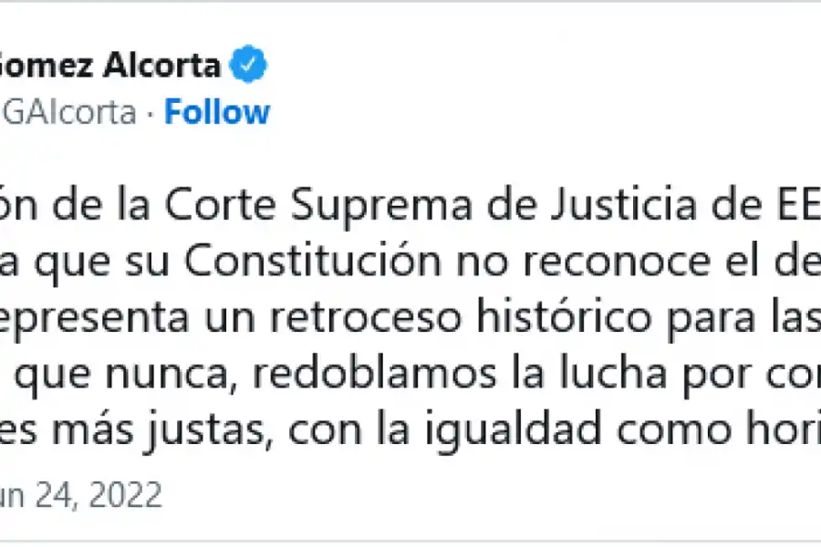 El Gobierno repudió el fallo de la Corte Suprema de EEUU que anuló el derecho al aborto