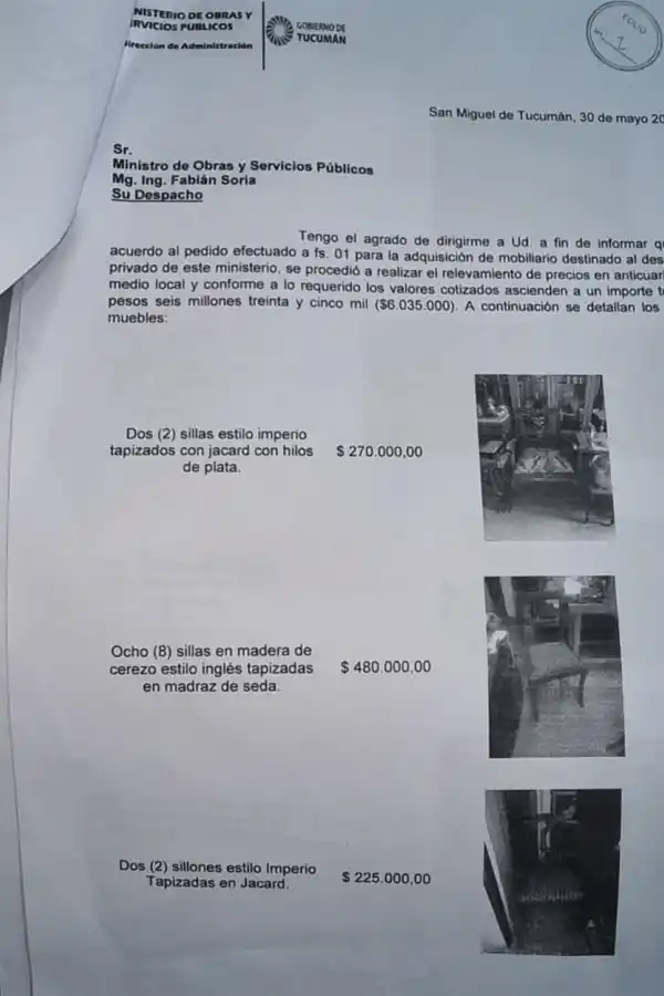 El Gobierno frenó el proceso de compra de muebles antiguos para el ministro Soria