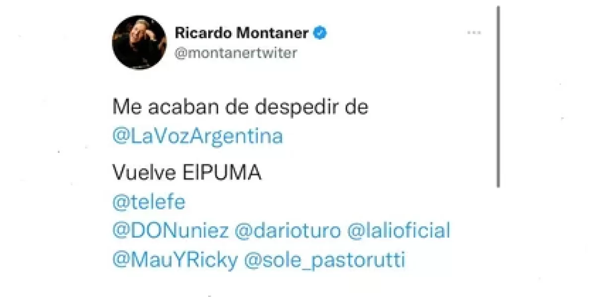El tuit de Ricardo Montaner que fue furor en las redes: “Me despidieron de La Voz, vuelve El Puma”