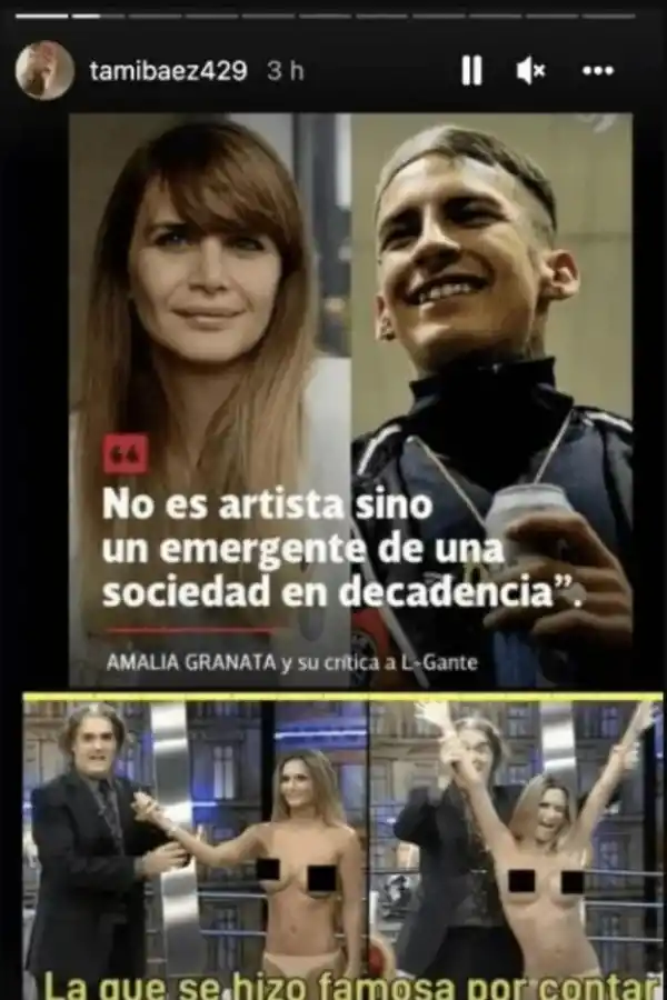 El posteo de Tamara Báez.