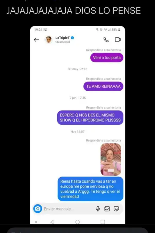 El mensaje de una fanática a Tini vía Instagram.