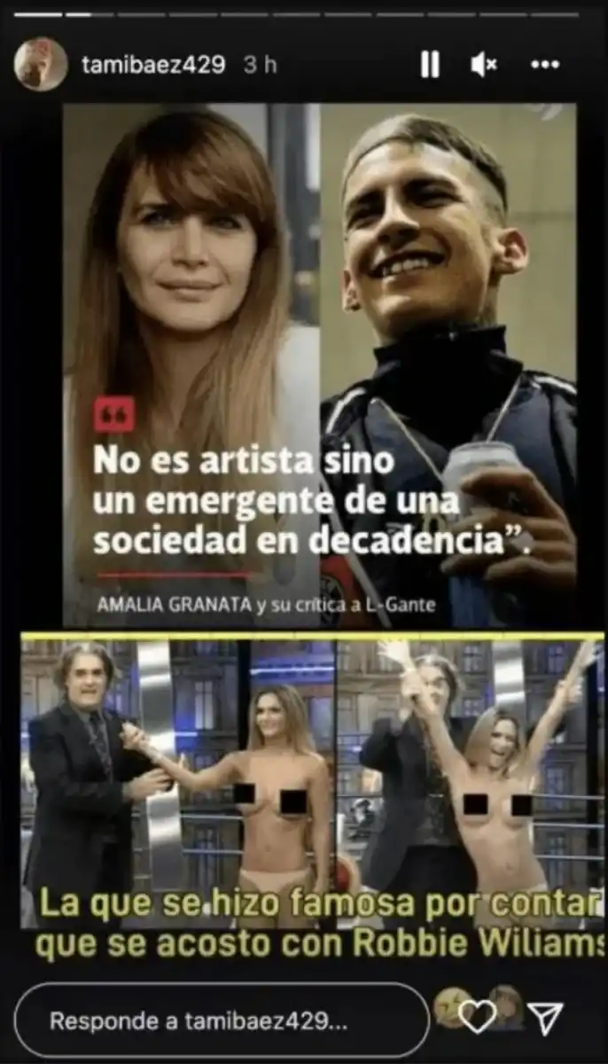 El posteo de Tamara Báez.