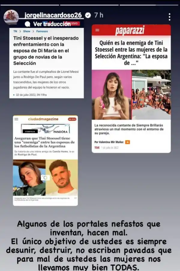 El descargo de Jorgelina Cardoso.