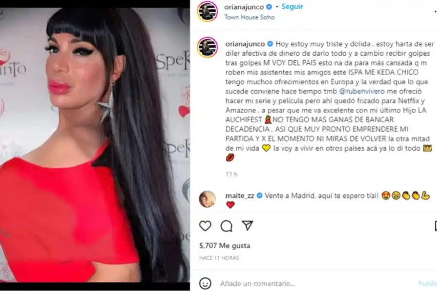 Posteo de Oriana en Instagram.