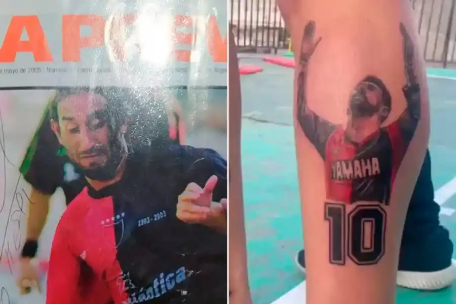 La revista que Messi le firmó a Alejandro en 2005 y el tatuaje que tiene en una de sus pantorrillas.