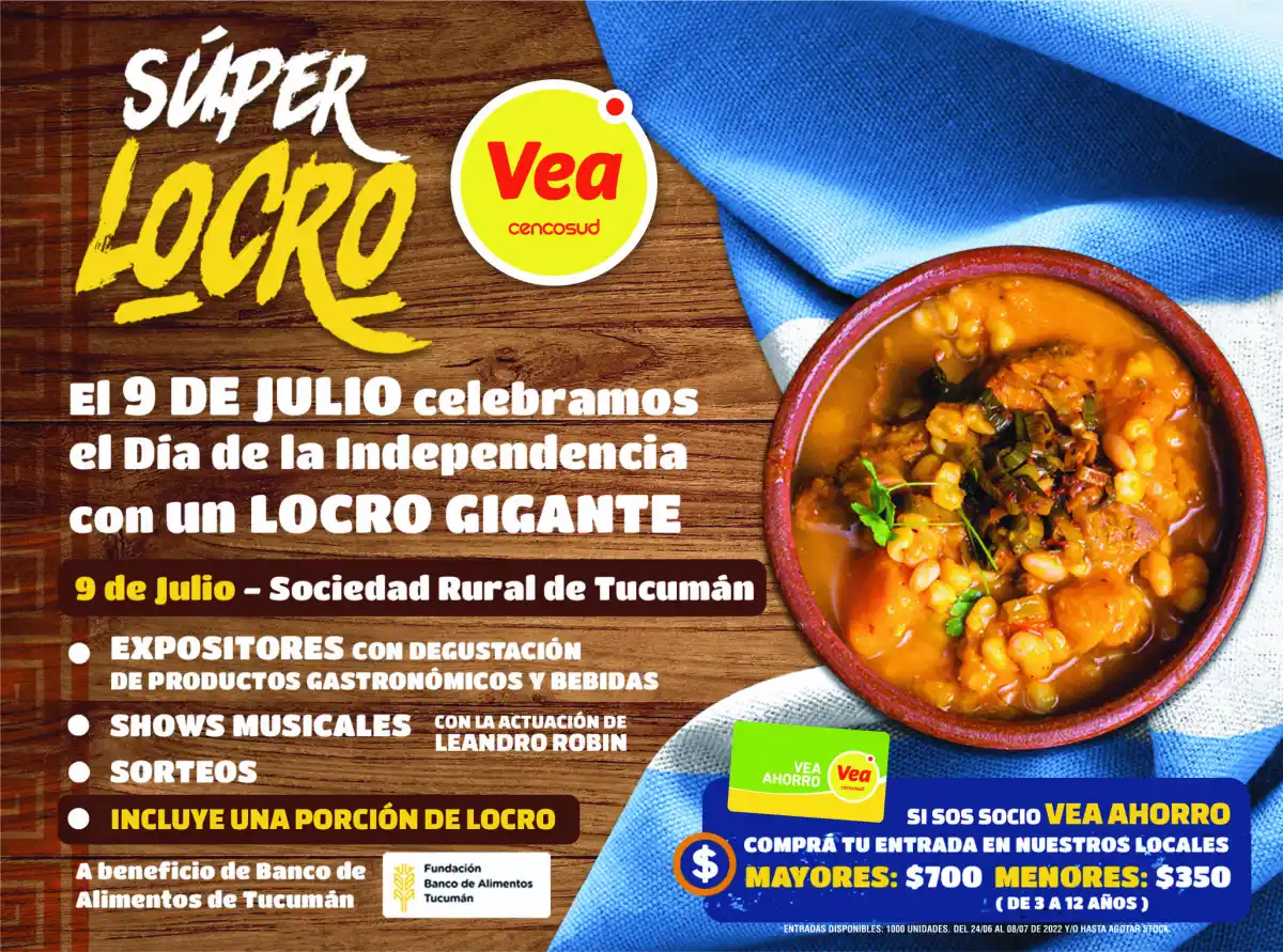 FESTEJOS. Vení a disfrutar del súper locro solidario de Vea.