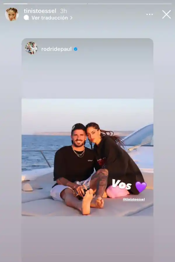 El posteo de Rodrigo De Paul para Tini Stoessel.