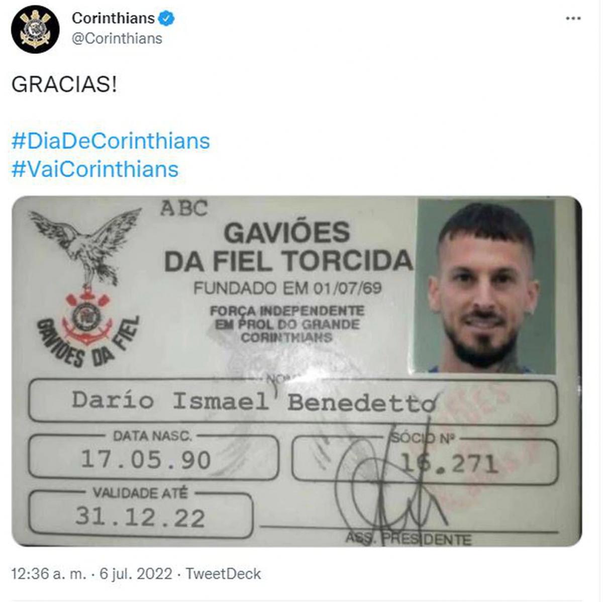 Corinthians “hizo socio” a Darío Benedetto 