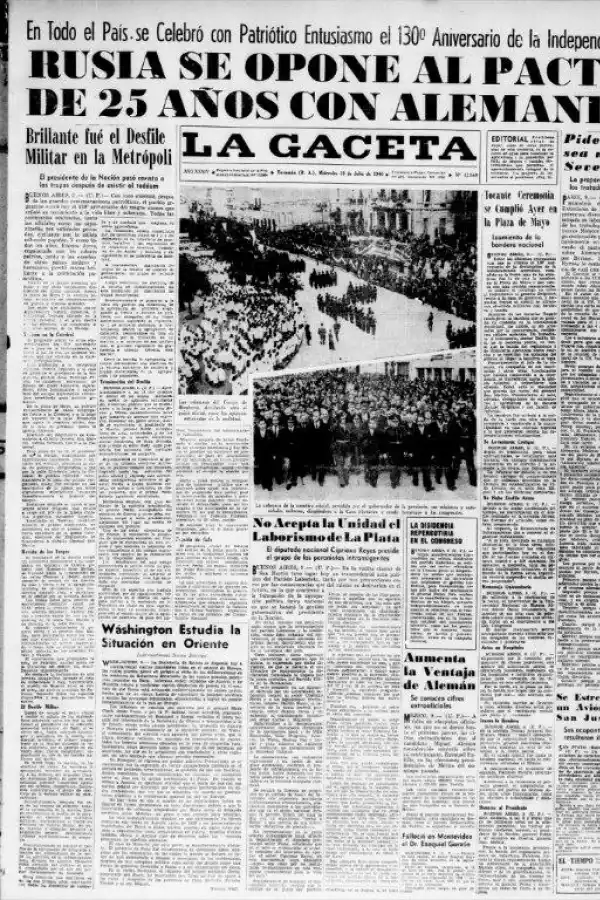 El 9 de julio de 1946, con muchos actos pero sin el presidente Perón. 