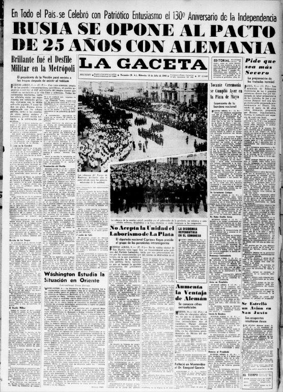 El 9 de julio de 1946, con muchos actos pero sin el presidente Perón. 