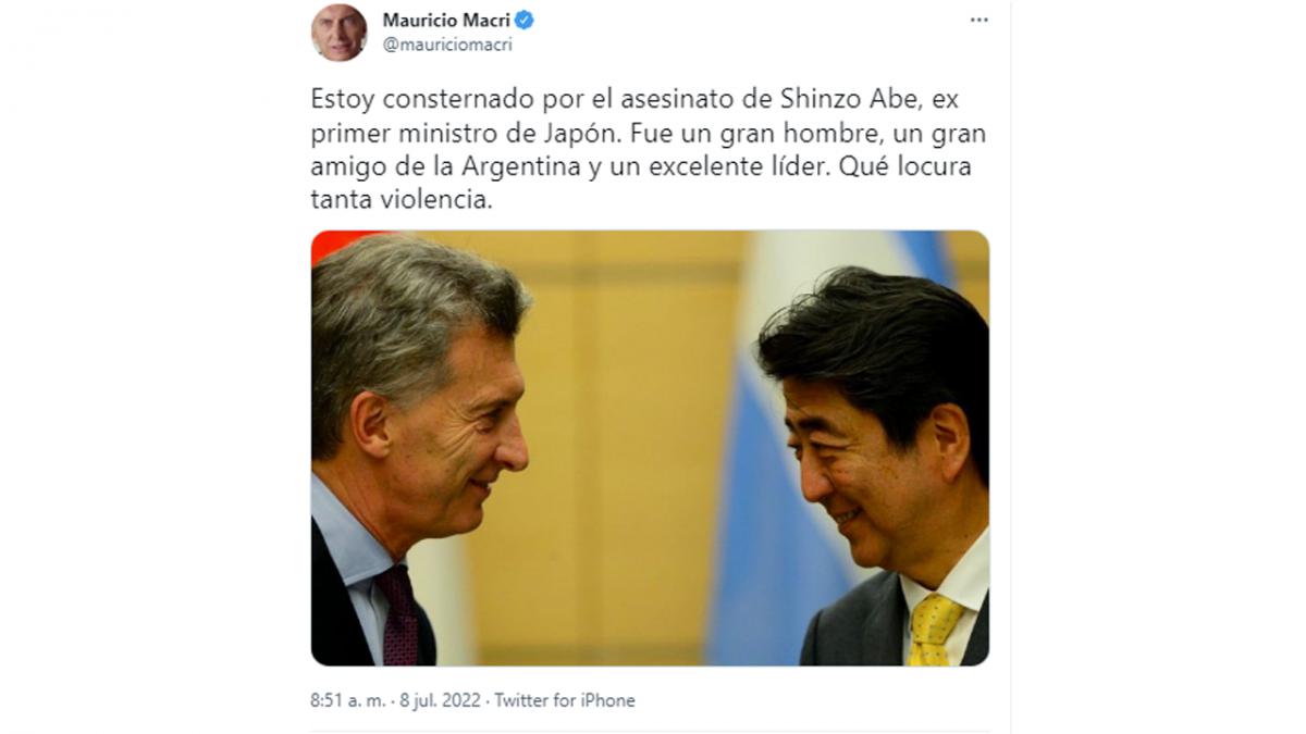 Macri dijo sentirse “consternado” por el asesinato de Shinzo Abe