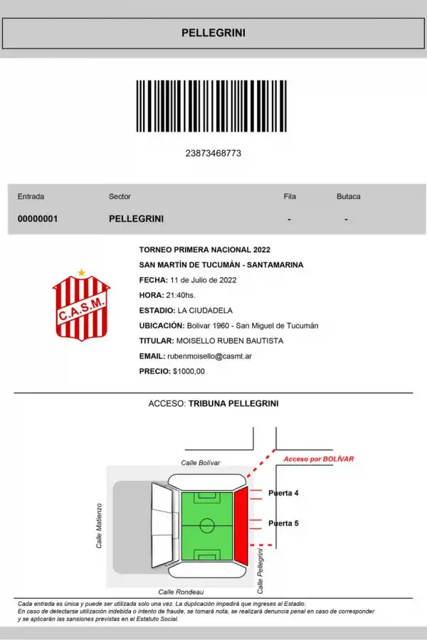 AL DETALLE. La entrada digital además de los datos de la ubicación dentro del estadio, aporta un plano del punto de acceso.  