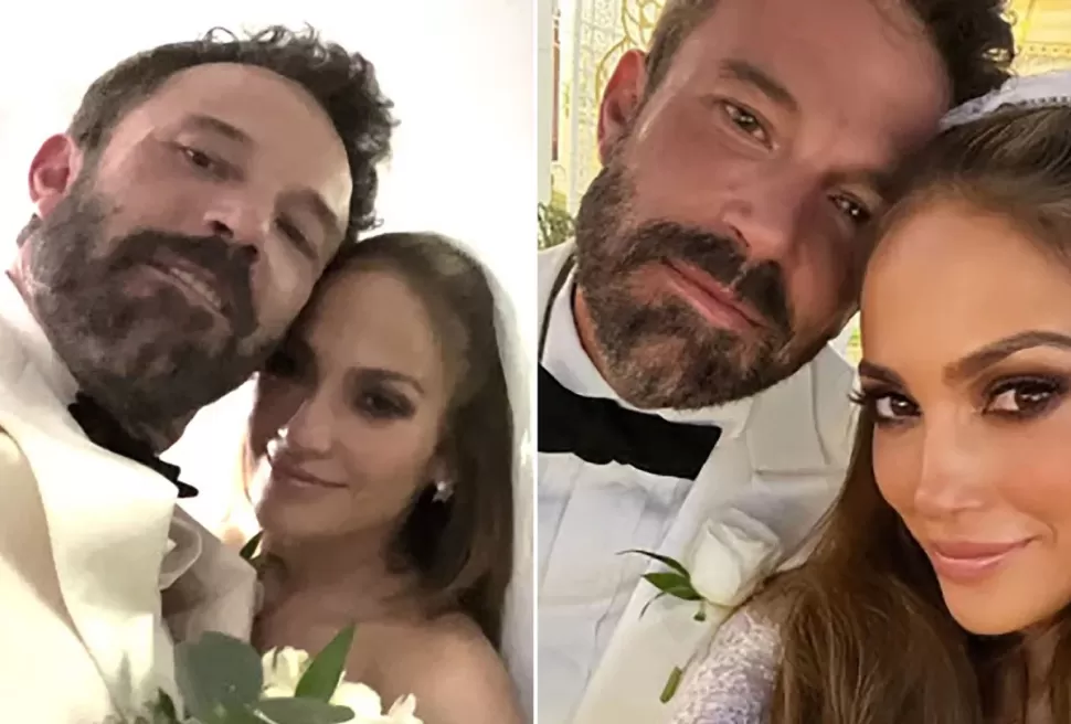Jennifer López y Ben Affleck en su casamiento en Las Vegas.