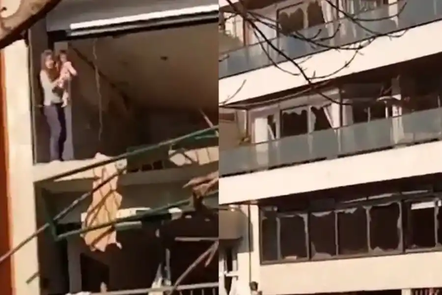 Explosión en Montevideo: una mujer y su hija esperan ser rescatadas.