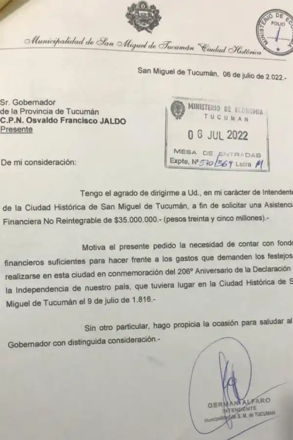 Alfaro no logró que Jaldo lo reciba, pero sí consiguió una ayuda no reintegrable millonaria