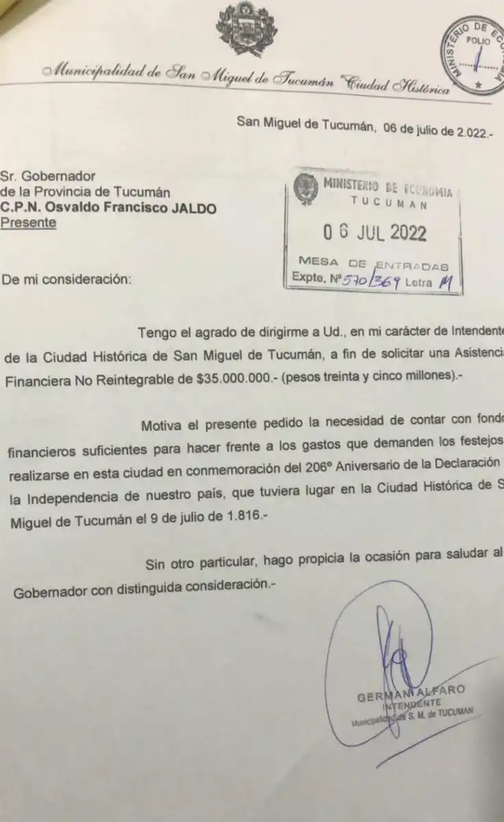 Alfaro no logró que Jaldo lo reciba, pero sí consiguió una ayuda no reintegrable millonaria