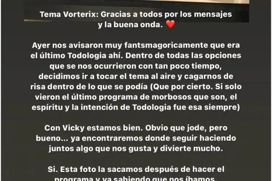 El posteo de Matzorama, uno de los conductores afectados.