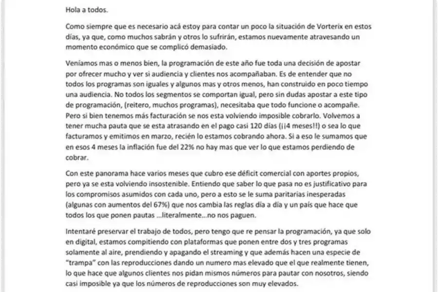 La supuesta carta de Mario Pergolini.