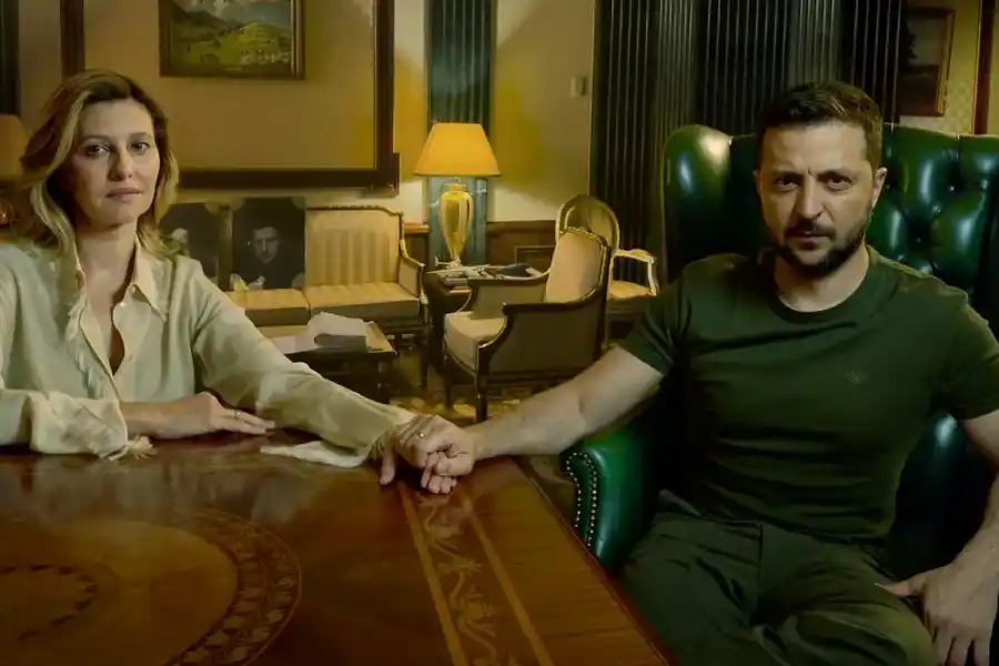 Volodimir Zelensky y Olena Zelenska durante su entrevista con Vogue