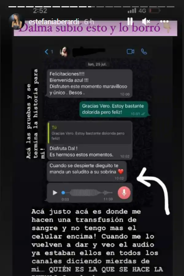 Dalma Maradona publicó un chat con Verónica Ojeda: “¿quién es la que se hace la buena?”