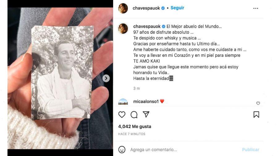 El dolor de Paula Chaves por la muerte de su abuelo Kaki: las tiernas postales que compartió en las redes