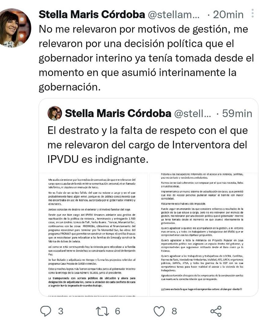 Stella Maris Córdoba: “desde que asumió, Jaldo tenía tomada la decisión de relevarme