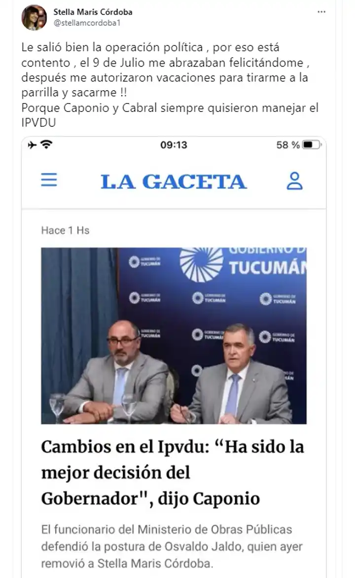 Stella Maris Córdoba disparó contra Caponio y Cabral: “Les salió bien la operación política”