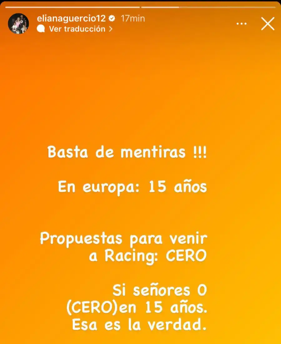 El posteo de Guercio en Instagram.
