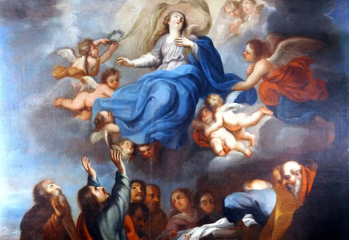 Obra de arte que retrata la asunción de María al cielo