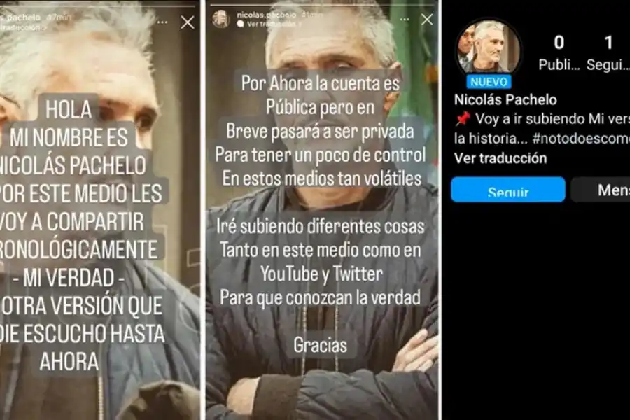 Nicolás Pachelo creó un perfil de Instagram para contar su versión del caso García Belsunce
