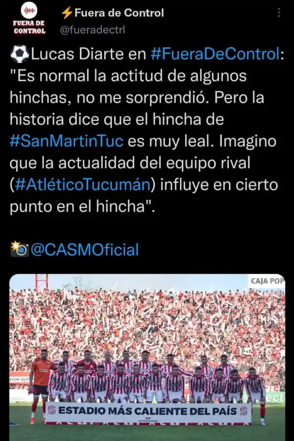 La frase de Lucas Diarte que irritó a la mayoría de los hinchas de San Martín