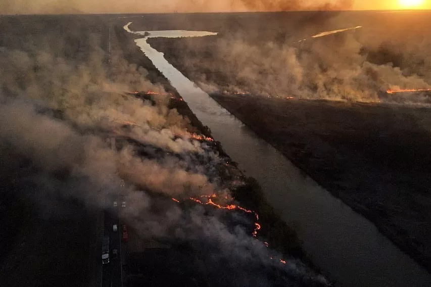 Siguen activos varios focos de incendio en el Delta del Paraná. Foto de Presidencia de la Nación