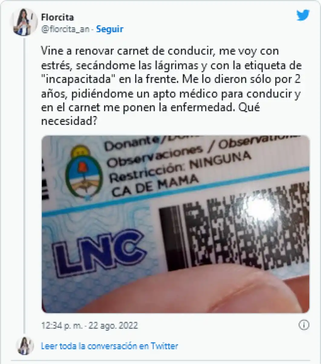 Carnet de manejo: la consideraron “discapacitada” por padecer cáncer de mama