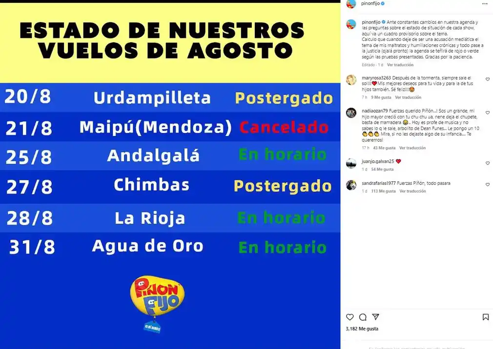 Con esta publicación, Piñon Fijo anunció que llevará a sus hijos a la Justicia