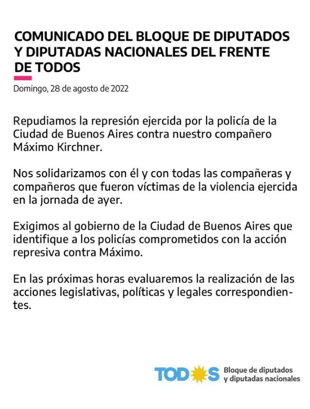 Diputados oficialistas repudiaron la agresión contra Máximo Kirchner